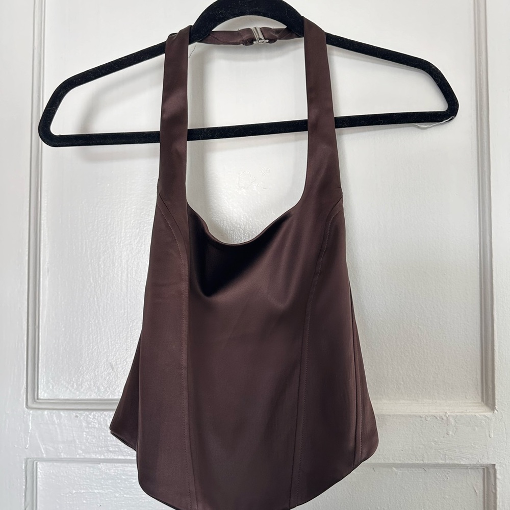 Wilfred Rich Satin Brown Corset Blouse